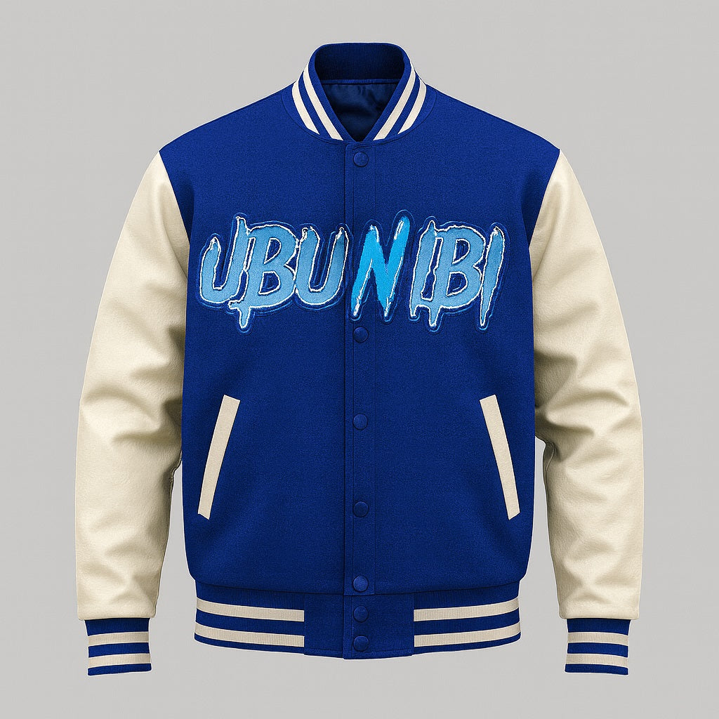 UBUNIBI Blue & White Varsity Jacket